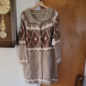 Free People Brown and Cream Cardigan